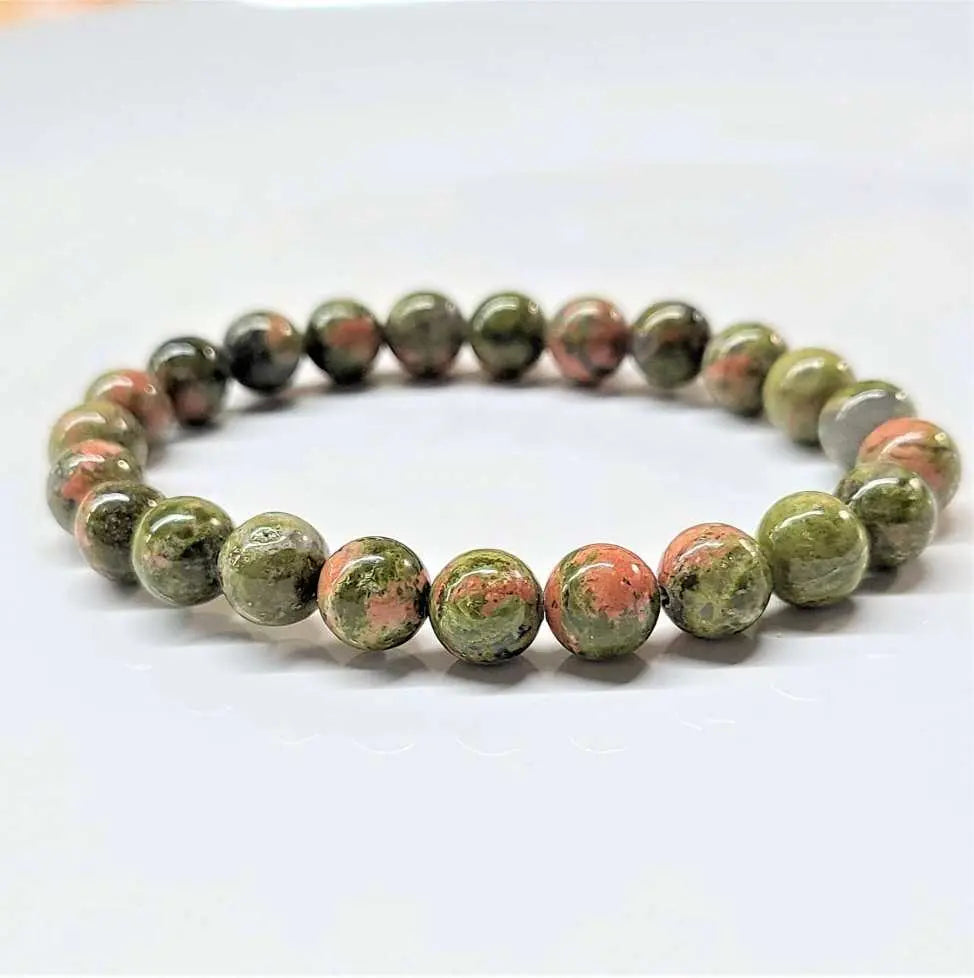 Unakite Round Bead Bracelet - Heart Guardian | Bracelets | Wiccan Center