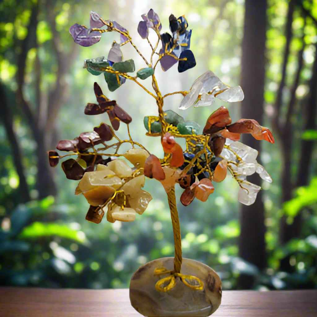100 Chip Gemstone Tree On Agate Slice - Multiple Kinds of Gemstones | gemstone tree | Wiccan Center