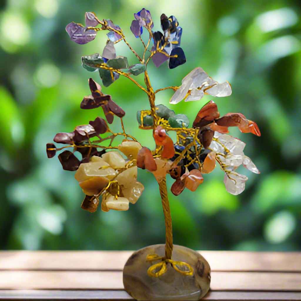 100 Chip Gemstone Tree On Agate Slice - Multiple Kinds of Gemstones | gemstone tree | Wiccan Center