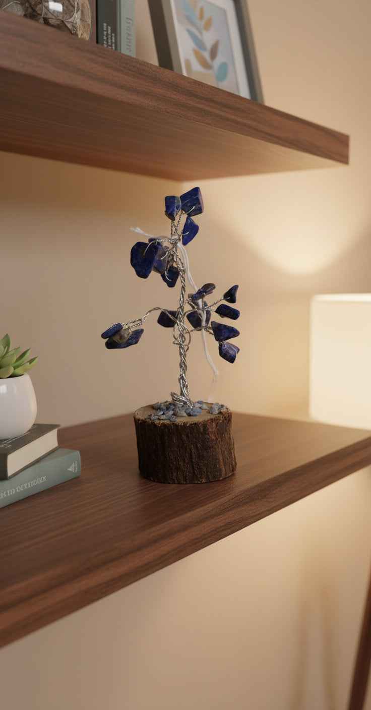 Lapis Gemstone Chip Tree Wood Base for Elegant Home Decor | | Wiccan Center