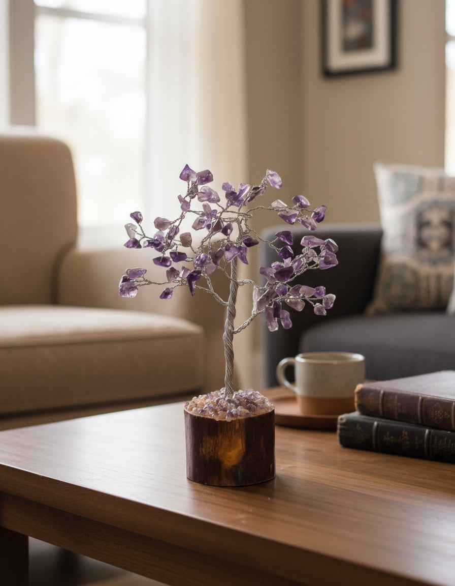 Amethyst Gemstone Chip Tree with Wood Base | | Wiccan Center