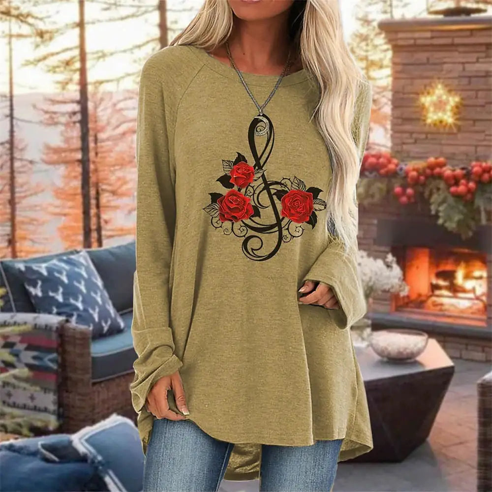 3D Rose Women's Round Neck T-Shirt | Plus Size Shirts | Wiccan Center