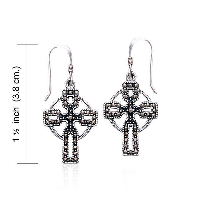 Celtic Cross with Marcasite Sterling Silver Earrings VE060