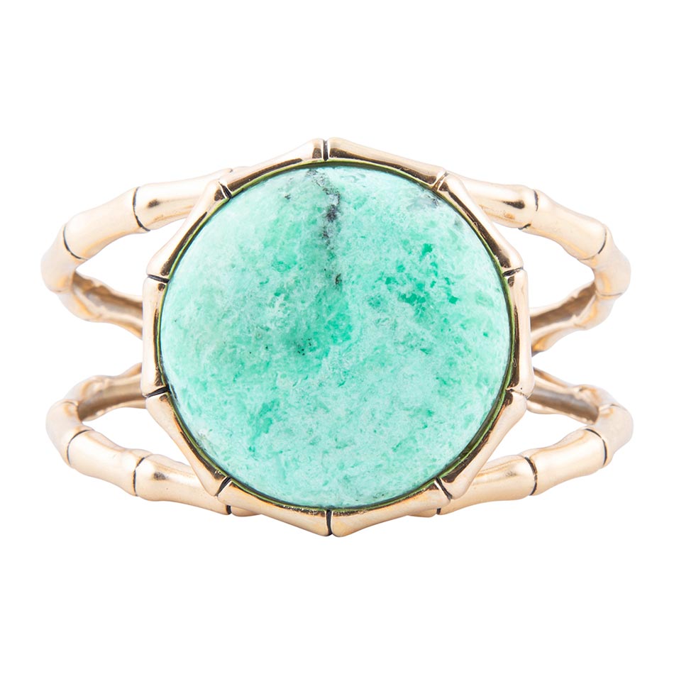 Vibrant Green Chrysoprase Golden Bamboo Statement Cuff Bracelet | Bracelets | Wiccan Center