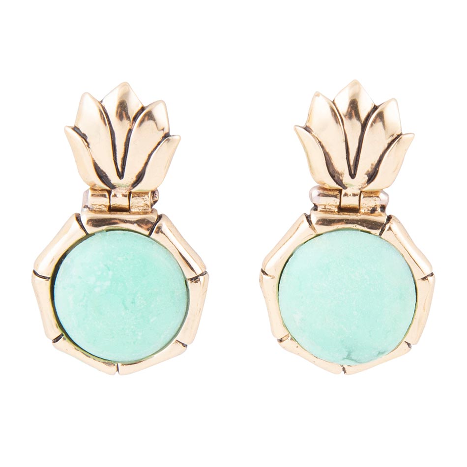 Vibrant Green Chrysoprase Golden Lotus Post Earrings | Earrings | Wiccan Center