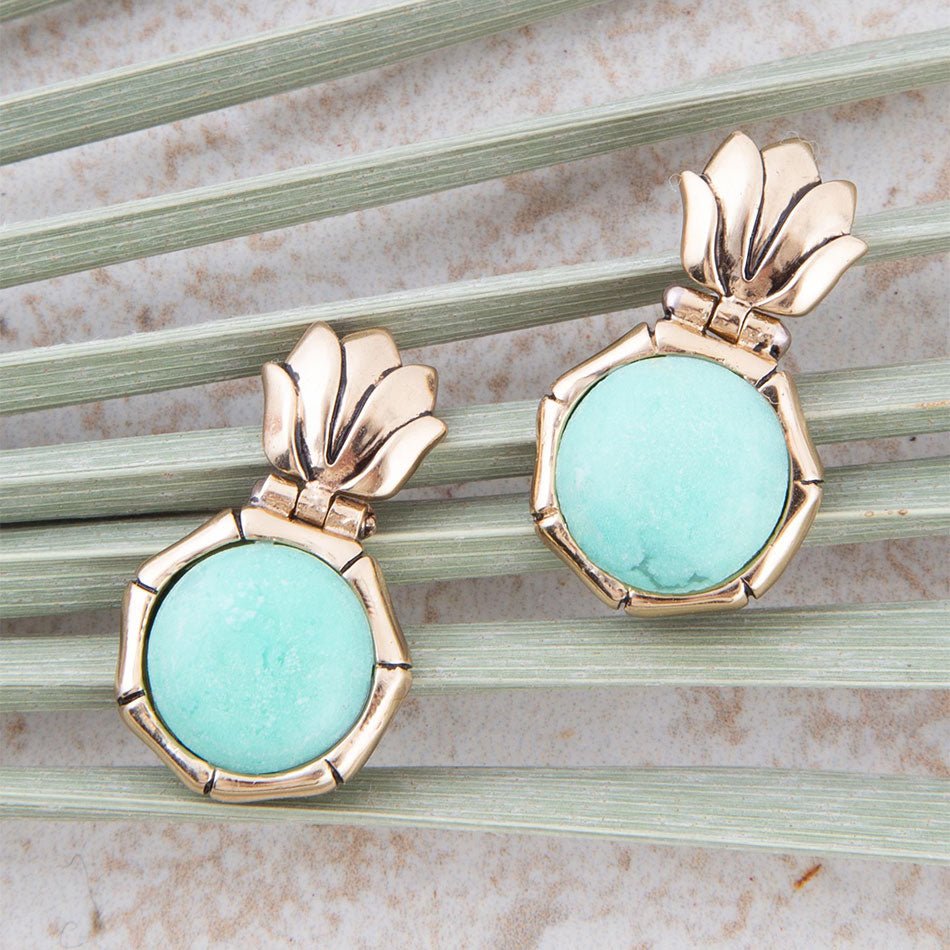 Vibrant Green Chrysoprase Golden Lotus Post Earrings | Earrings | Wiccan Center