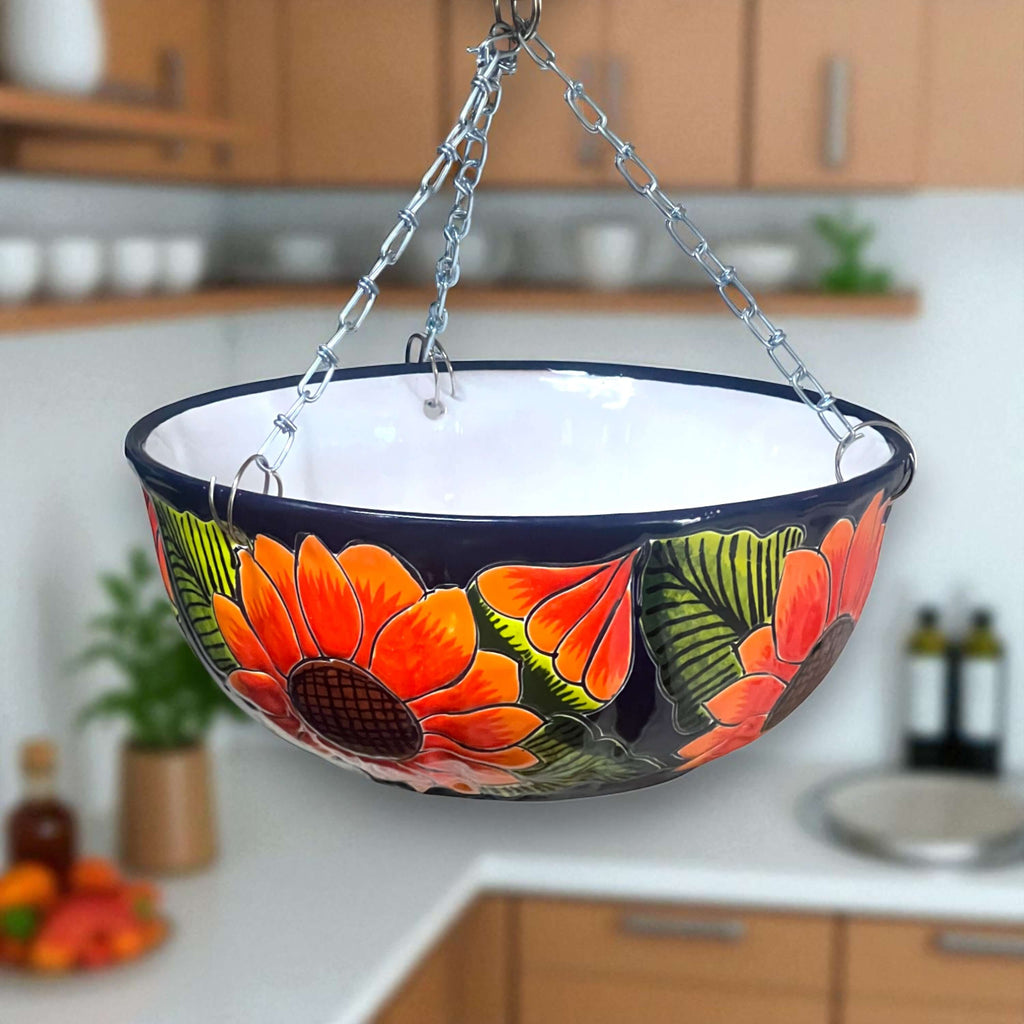 Vibrant Talavera Sunflower Hanging Planter | Artisan Pot | Talavera Flower Pot | Wiccan Center