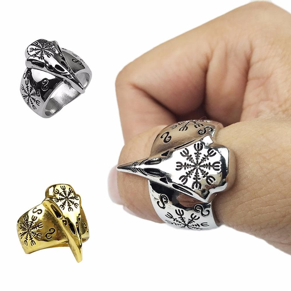 Vikings Aegishjalmur Raven Skull Ring | Rings | Wiccan Center