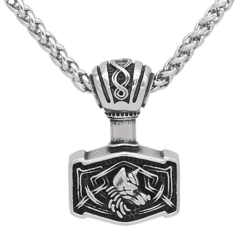 Vikings Wolf Mjolnir Stainless Steel Necklace | Pendants & Necklaces | Wiccan Center