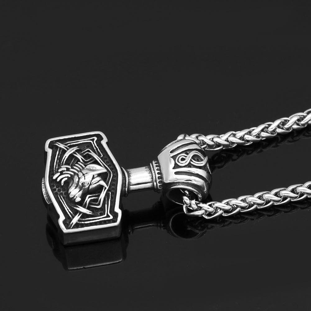 Vikings Wolf Mjolnir Stainless Steel Necklace | Pendants & Necklaces | Wiccan Center