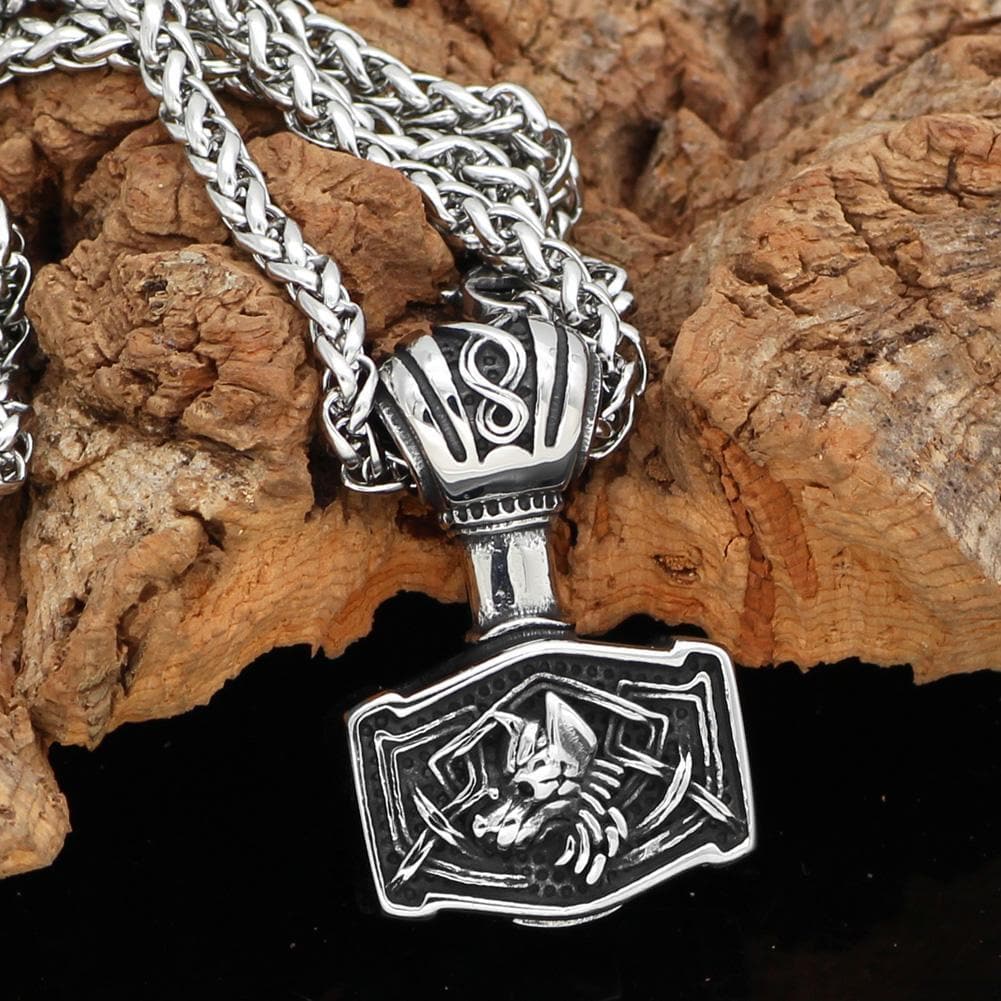 Vikings Wolf Mjolnir Stainless Steel Necklace | Pendants & Necklaces | Wiccan Center