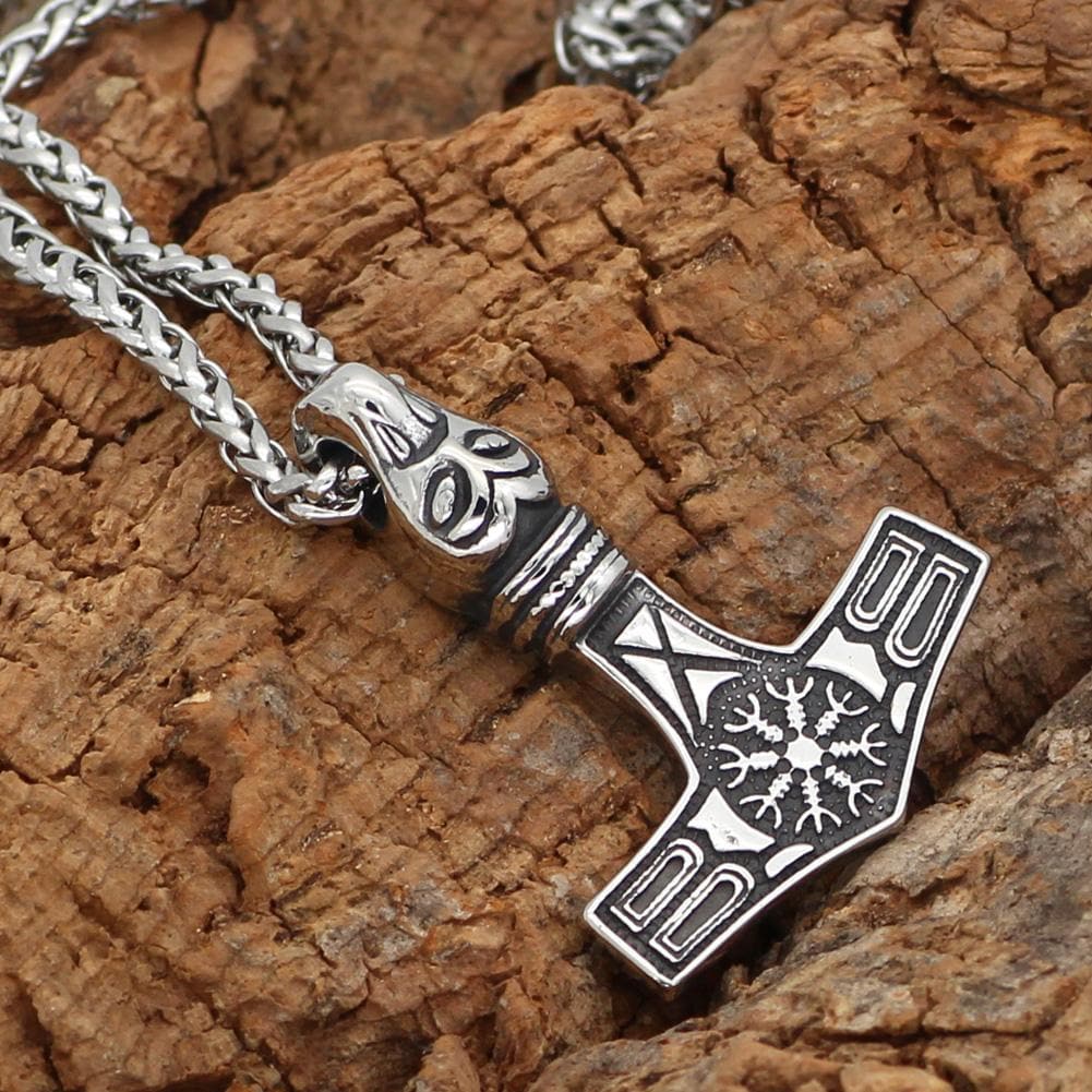 Vikings Mjolnir Aegishjalmur Stainless Steel Necklace | Pendants & Necklaces | Wiccan Center
