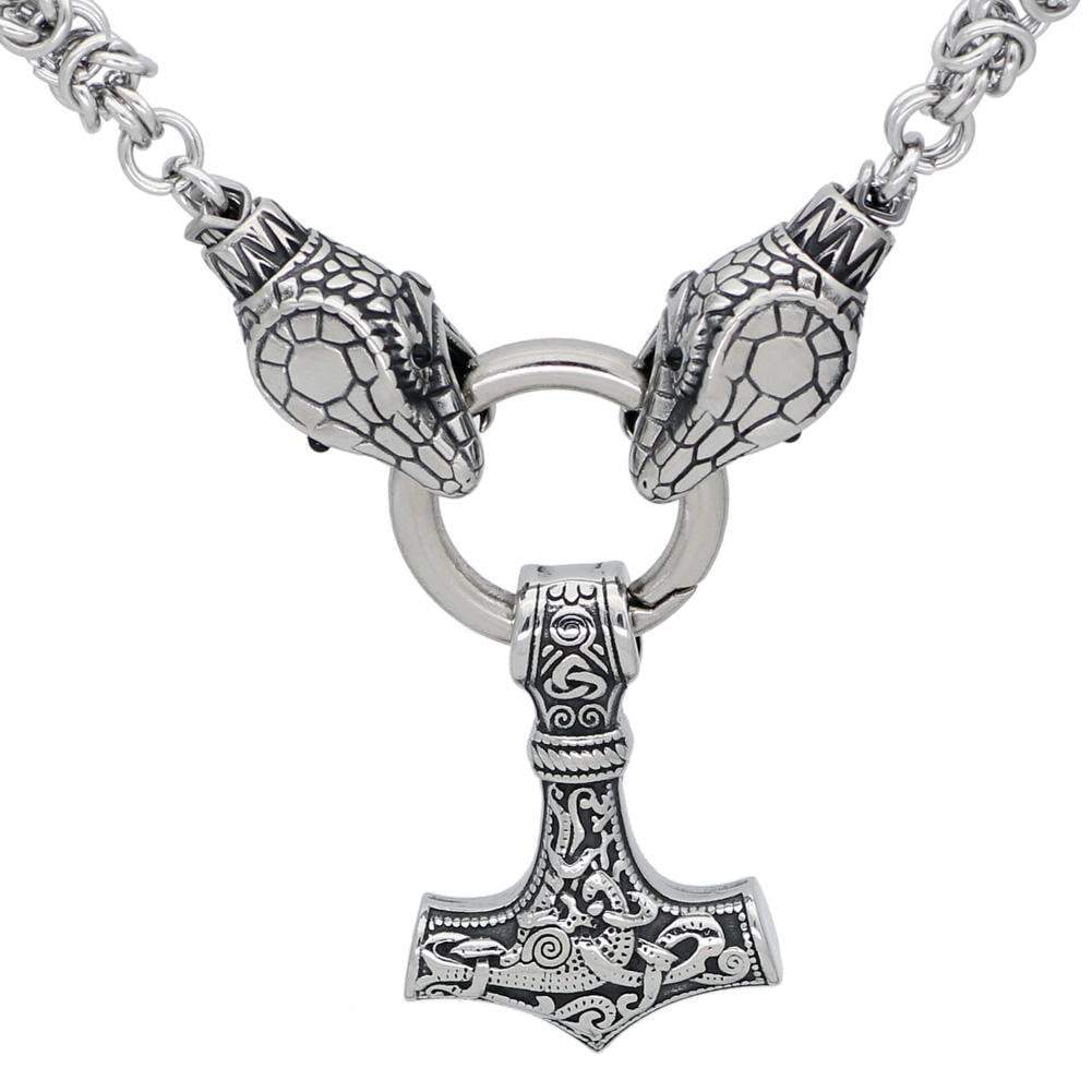 Vikings Jörmungandr Mjolnir Stainless Steel Necklace | Pendants & Necklaces | Wiccan Center