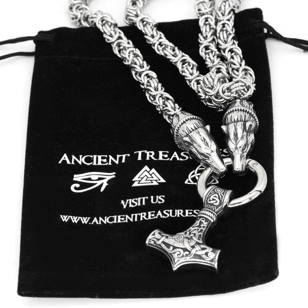 Vikings Bear Head Mjolnir Stainless Steel Necklace | Pendants & Necklaces | Wiccan Center