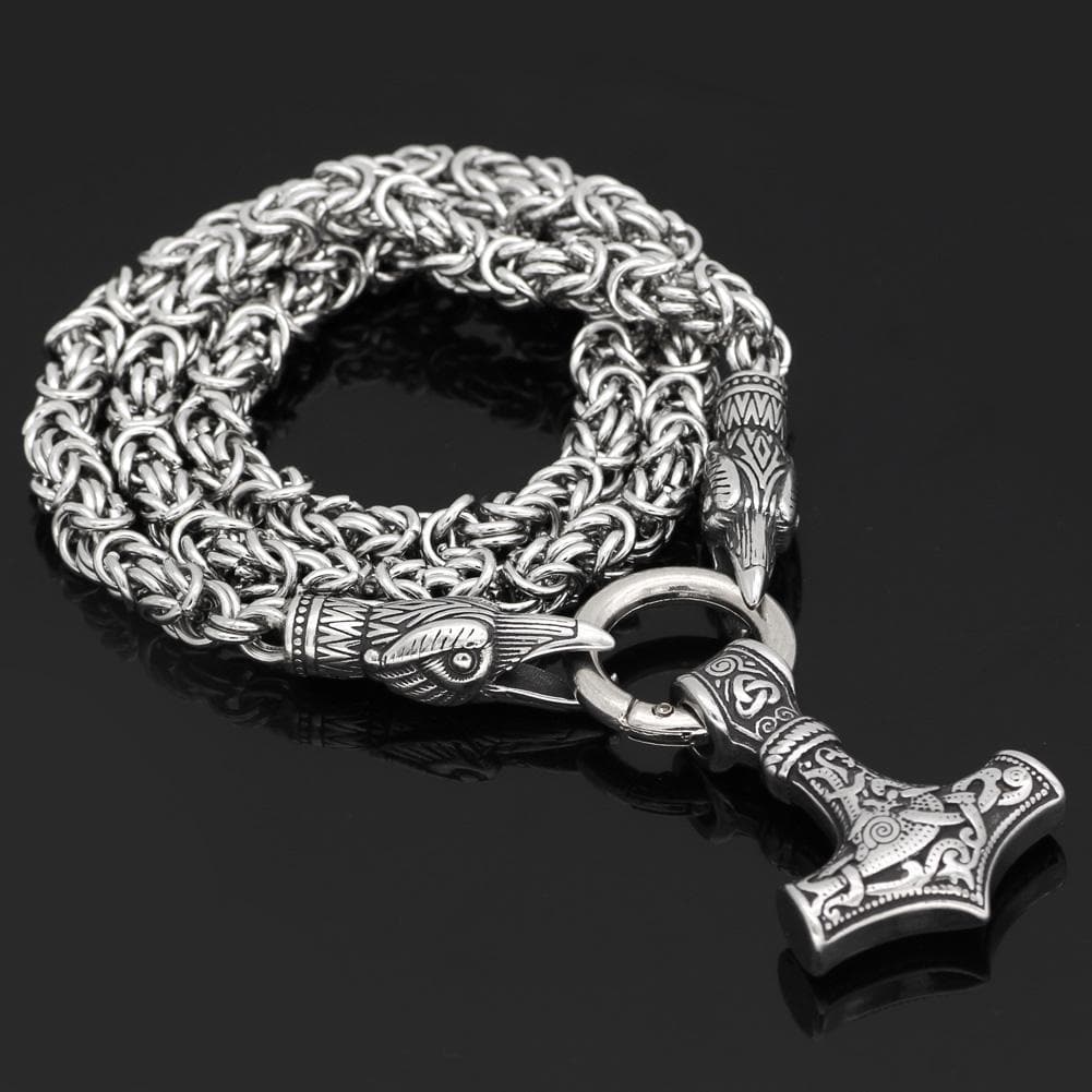 Vikings Mjolnir and Ravens Stainless Steel Necklace | Pendants & Necklaces | Wiccan Center