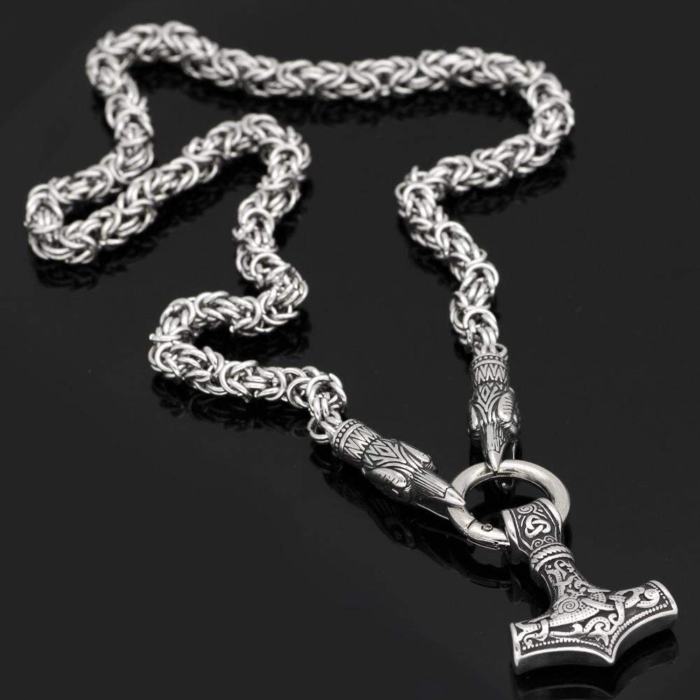 Vikings Mjolnir and Ravens Stainless Steel Necklace | Pendants & Necklaces | Wiccan Center