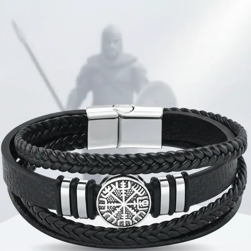 viking leather bracelet for men Nordic Magnetic Clasp Bracelet for Men