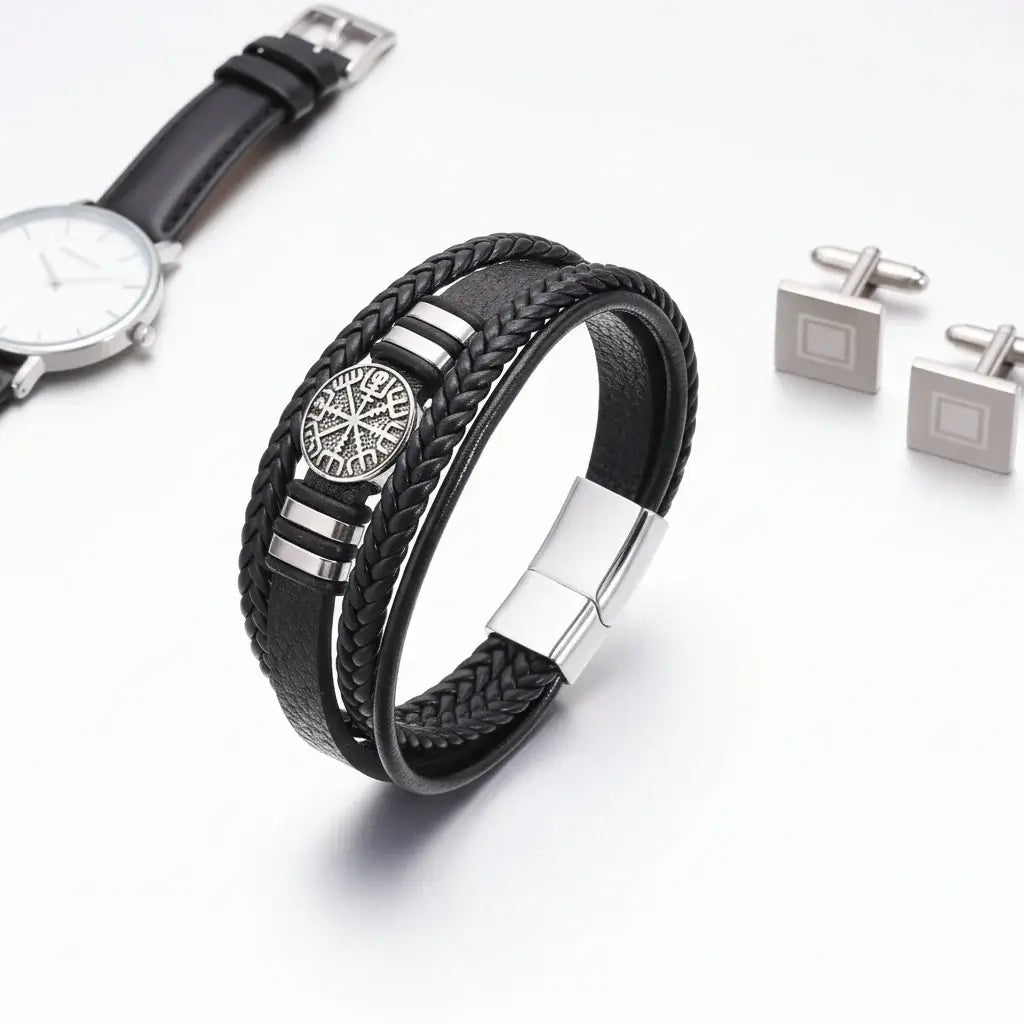 viking leather bracelet for men Nordic Magnetic Clasp Bracelet for Men