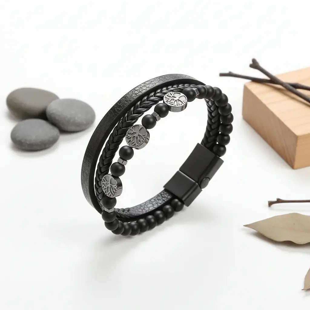 viking leather bracelet for men Nordic Magnetic Clasp Bracelet for Men