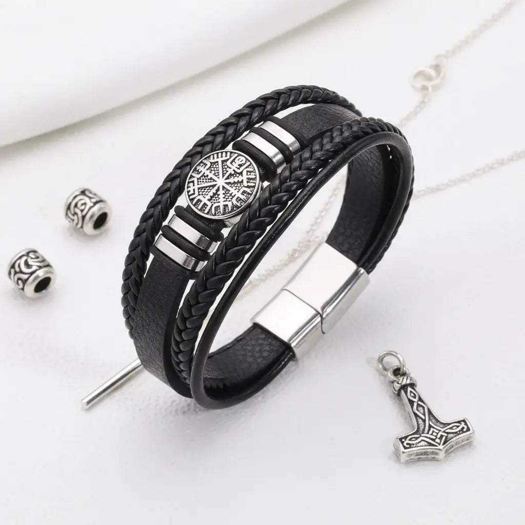 viking leather bracelet for men Nordic Magnetic Clasp Bracelet for Men