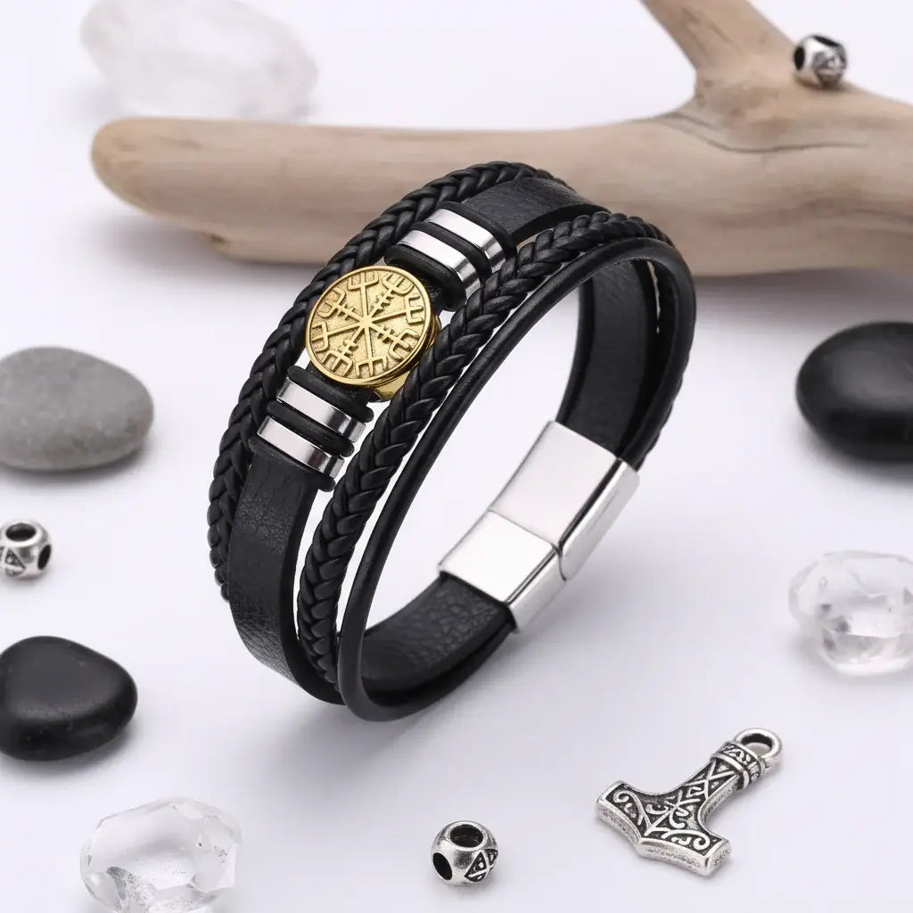 viking leather bracelet for men Nordic Magnetic Clasp Bracelet for Men