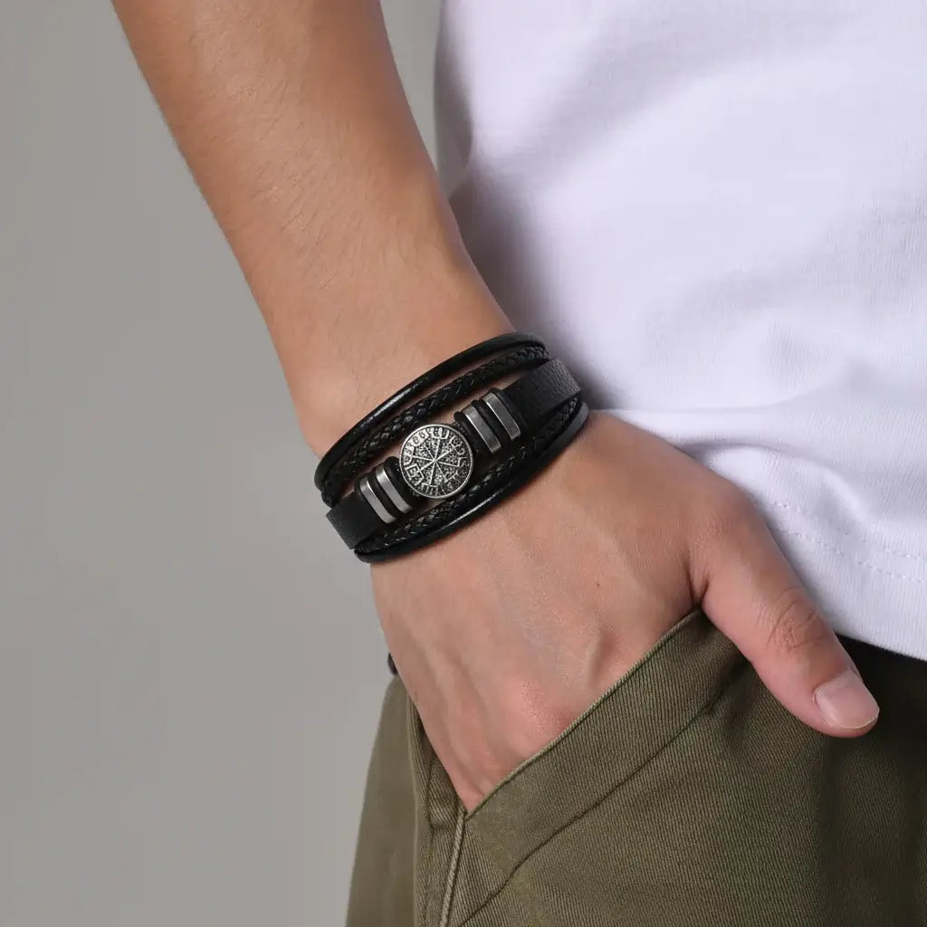 viking leather bracelet for men Nordic Magnetic Clasp Bracelet for Men