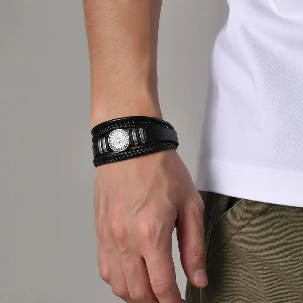 viking leather bracelet for men Nordic Magnetic Clasp Bracelet for Men