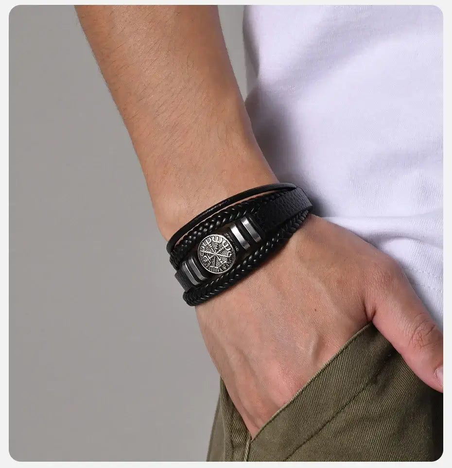 viking leather bracelet for men Nordic Magnetic Clasp Bracelet for Men
