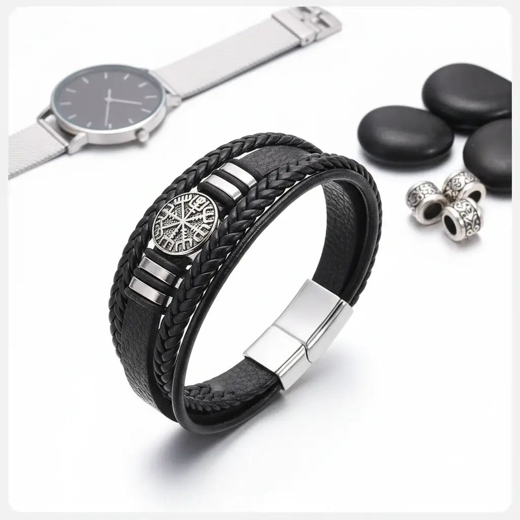 viking leather bracelet for men Nordic Magnetic Clasp Bracelet for Men