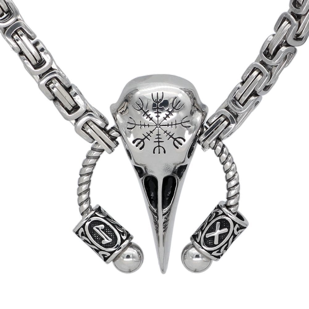 Vikings Runic Raven Skull King Chain Stainless Steel Necklace | Pendants & Necklaces | Wiccan Center