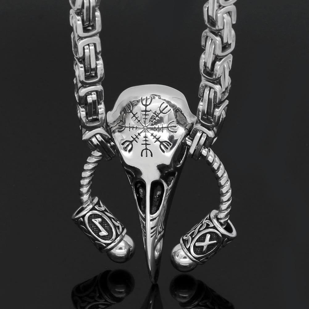 Vikings Runic Raven Skull King Chain Stainless Steel Necklace | Pendants & Necklaces | Wiccan Center
