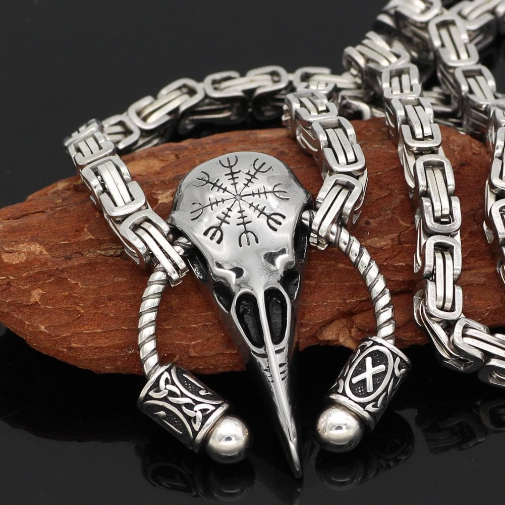 Vikings Runic Raven Skull King Chain Stainless Steel Necklace | Pendants & Necklaces | Wiccan Center