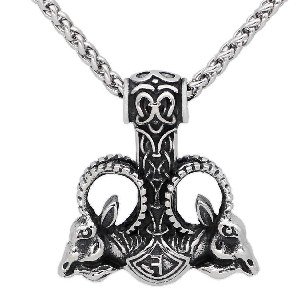 Vikings Thor's Rams Mjolnir Stainless Steel Necklace | Pendants & Necklaces | Wiccan Center