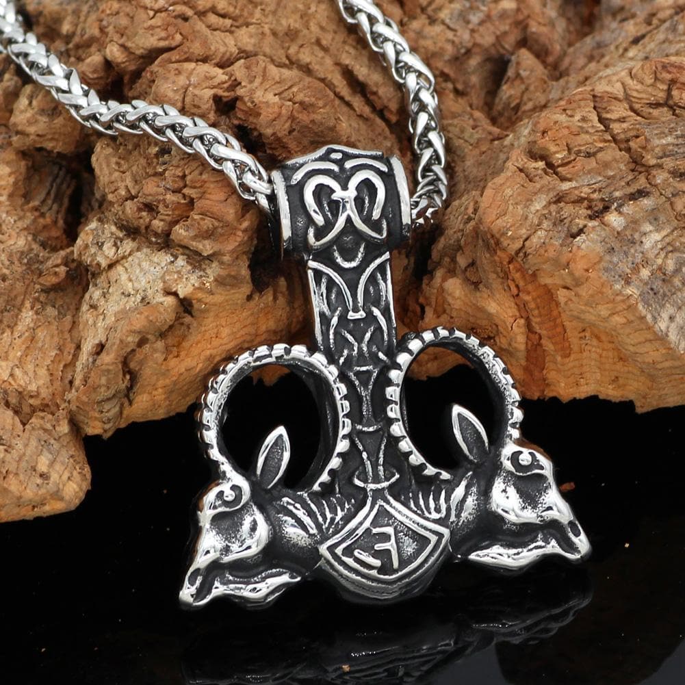 Vikings Thor's Rams Mjolnir Stainless Steel Necklace | Pendants & Necklaces | Wiccan Center