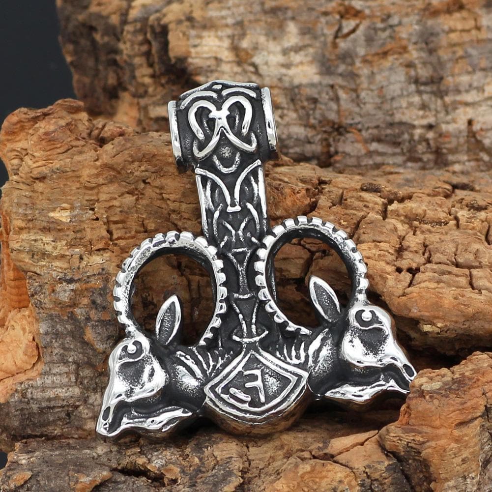 Vikings Thor's Rams Mjolnir Stainless Steel Necklace | Pendants & Necklaces | Wiccan Center
