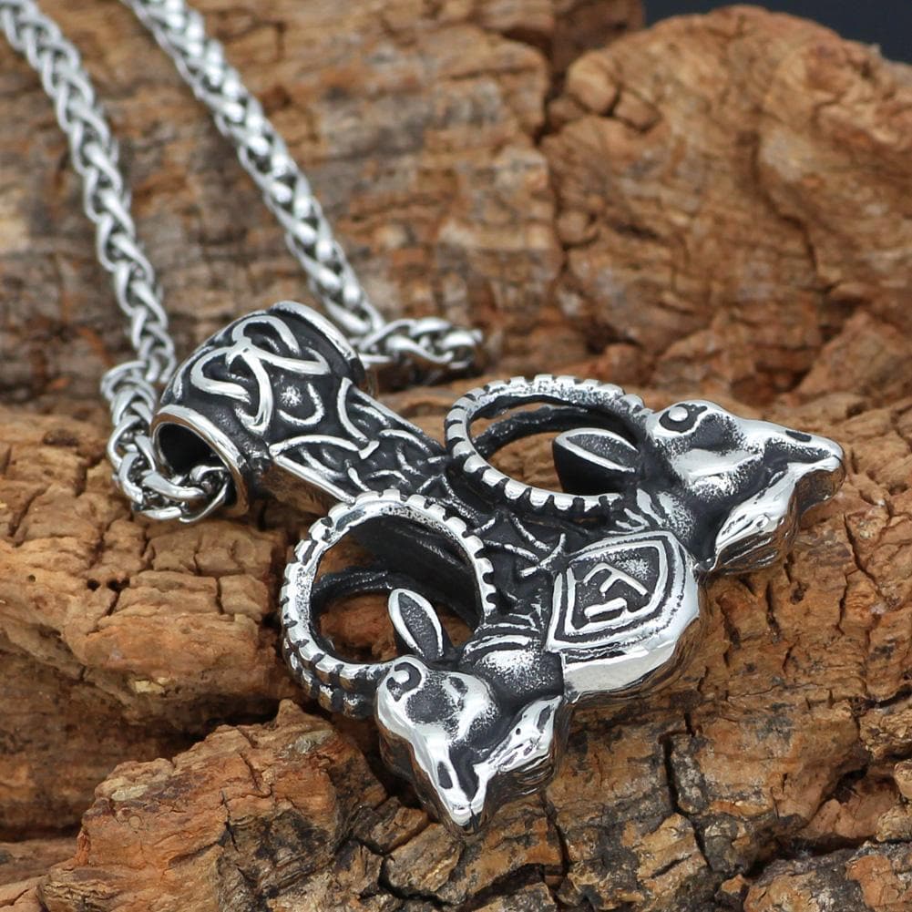 Vikings Thor's Rams Mjolnir Stainless Steel Necklace | Pendants & Necklaces | Wiccan Center