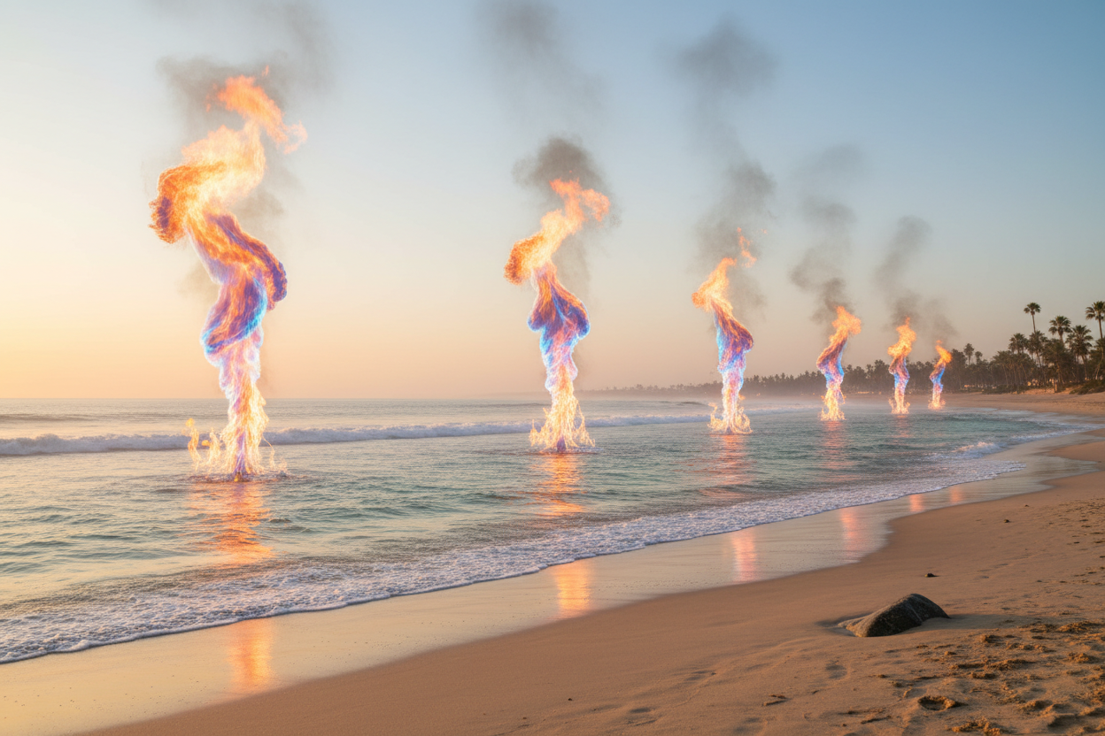 Vivid Ethereal Flames from the Ocean