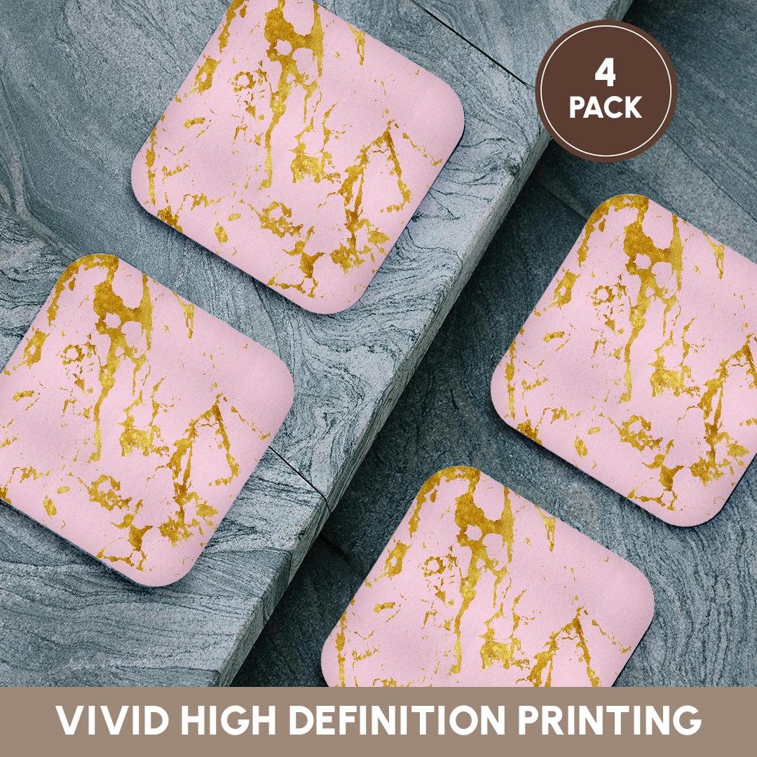 3dRose Uta Naumann Faux Glitter Pattern - Image of Gold Glitter Veins on Pink Marble Agate Gemstone Quartz - Coasters