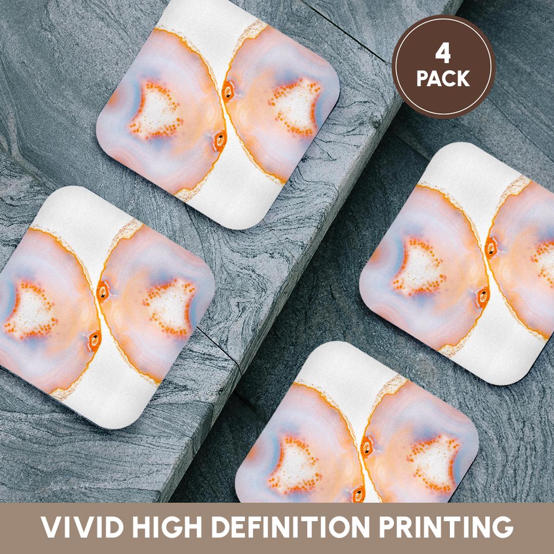 3dRose Uta Naumann Faux Glitter Pattern - Image of Trendy Pink Yellow Agate Gemstone Rock Quartz on White - Coasters