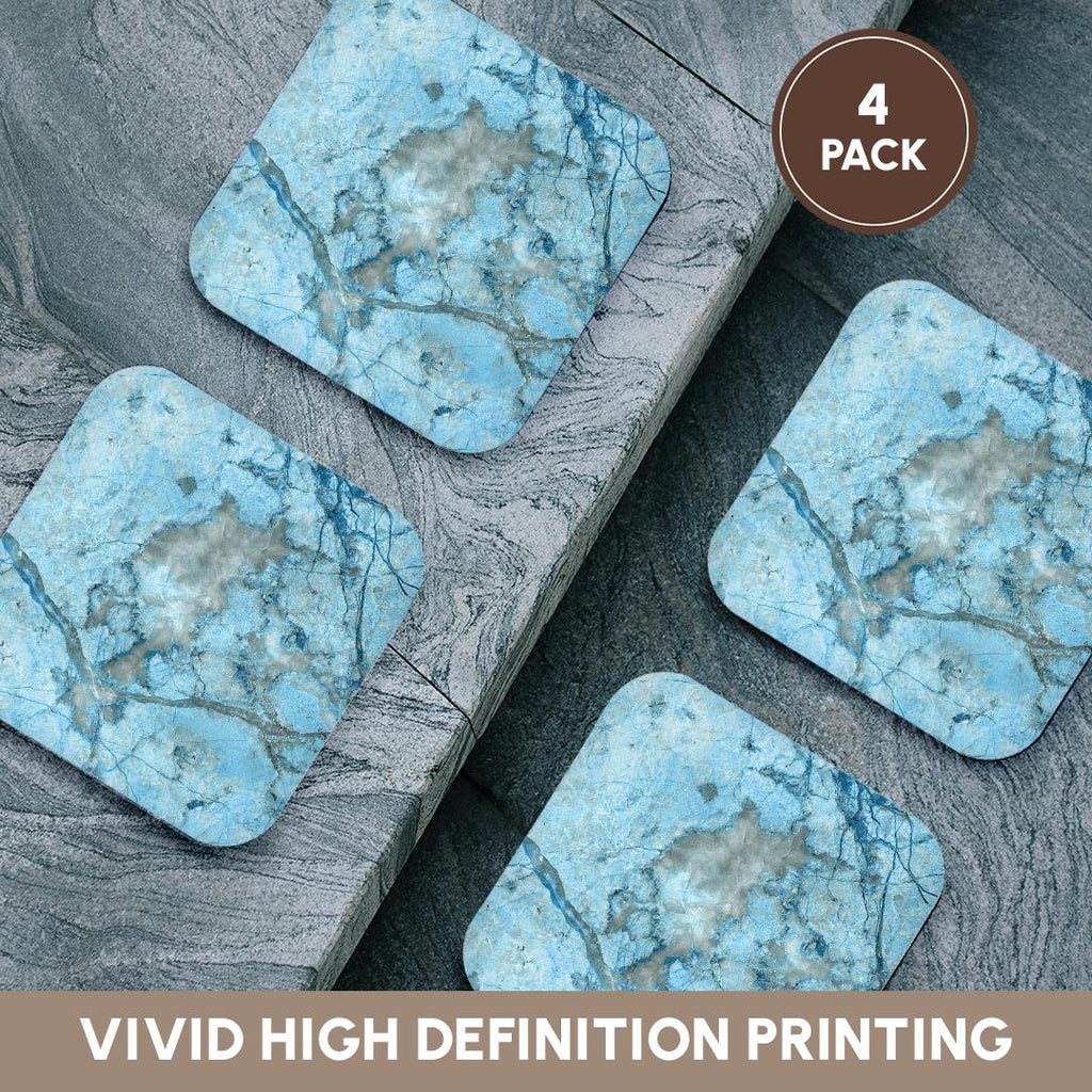 3dRose Uta Naumann Faux Glitter Pattern - Image of Luxury Chic Trendy Ice Blue Veins Agate Gemstone Geode Quartz - Coasters