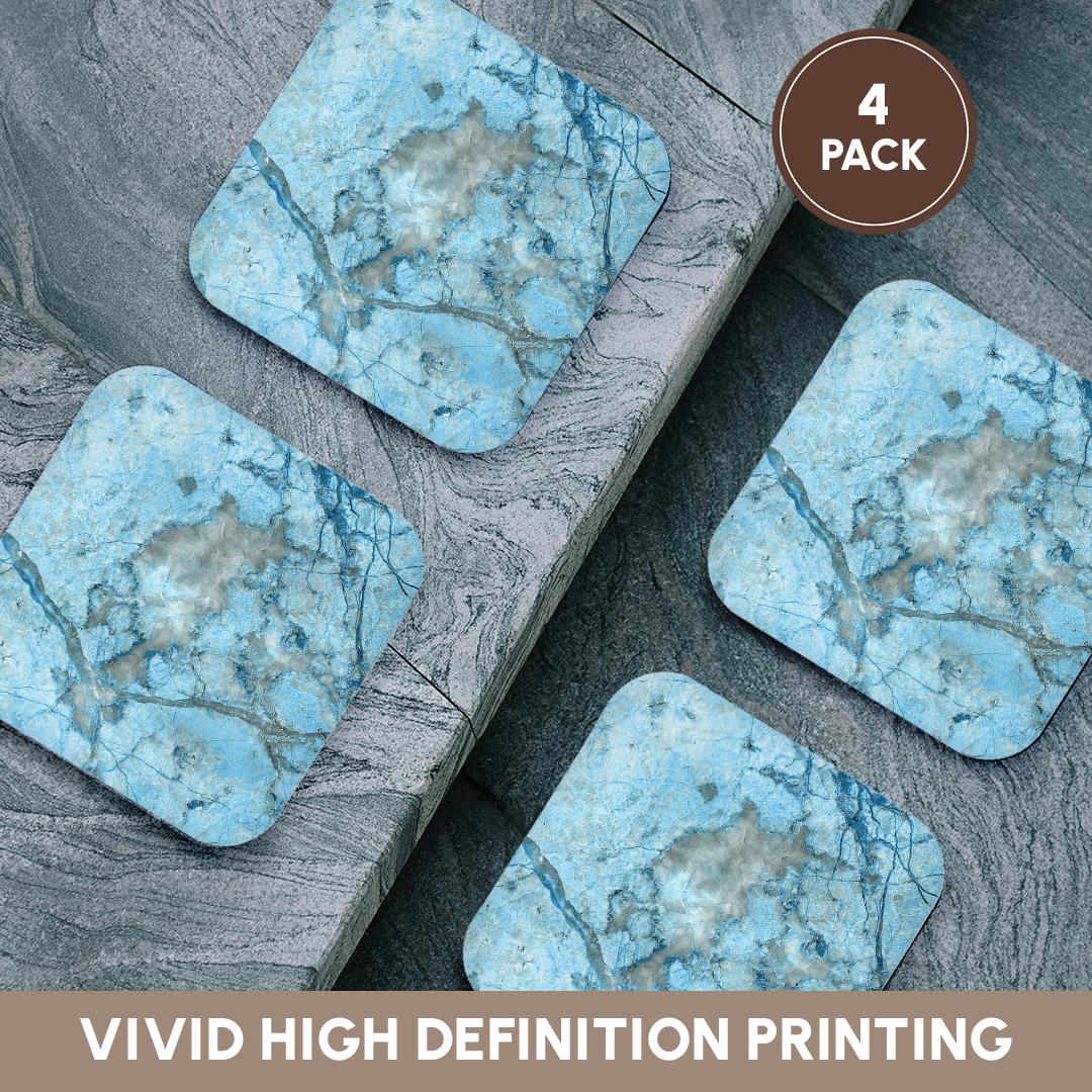 3dRose Uta Naumann Faux Glitter Pattern - Image of Luxury Chic Trendy Ice Blue Veins Agate Gemstone Geode Quartz - Coasters