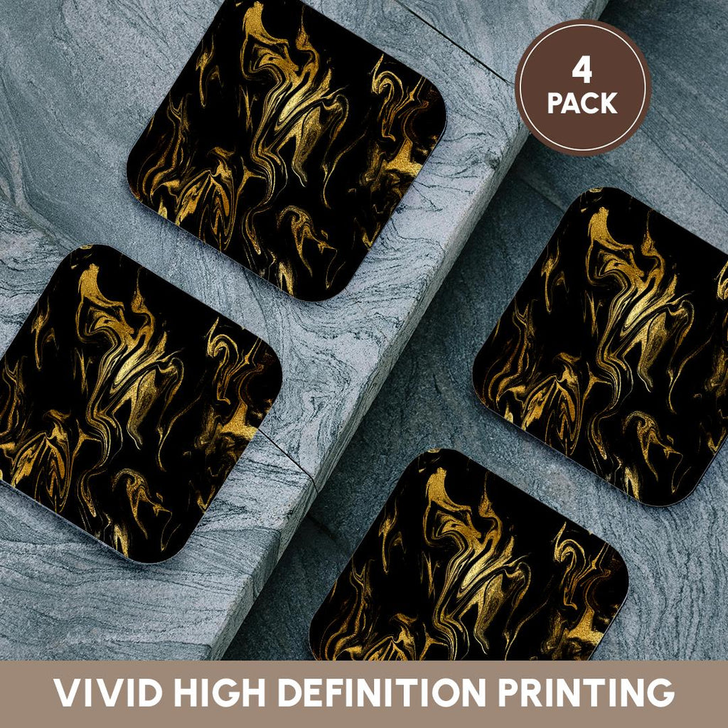 3dRose Uta Naumann Faux Glitter Pattern - Image of Chic Trendy Gold Glitter Veins on Black Marble Agate Gemstone - Coasters
