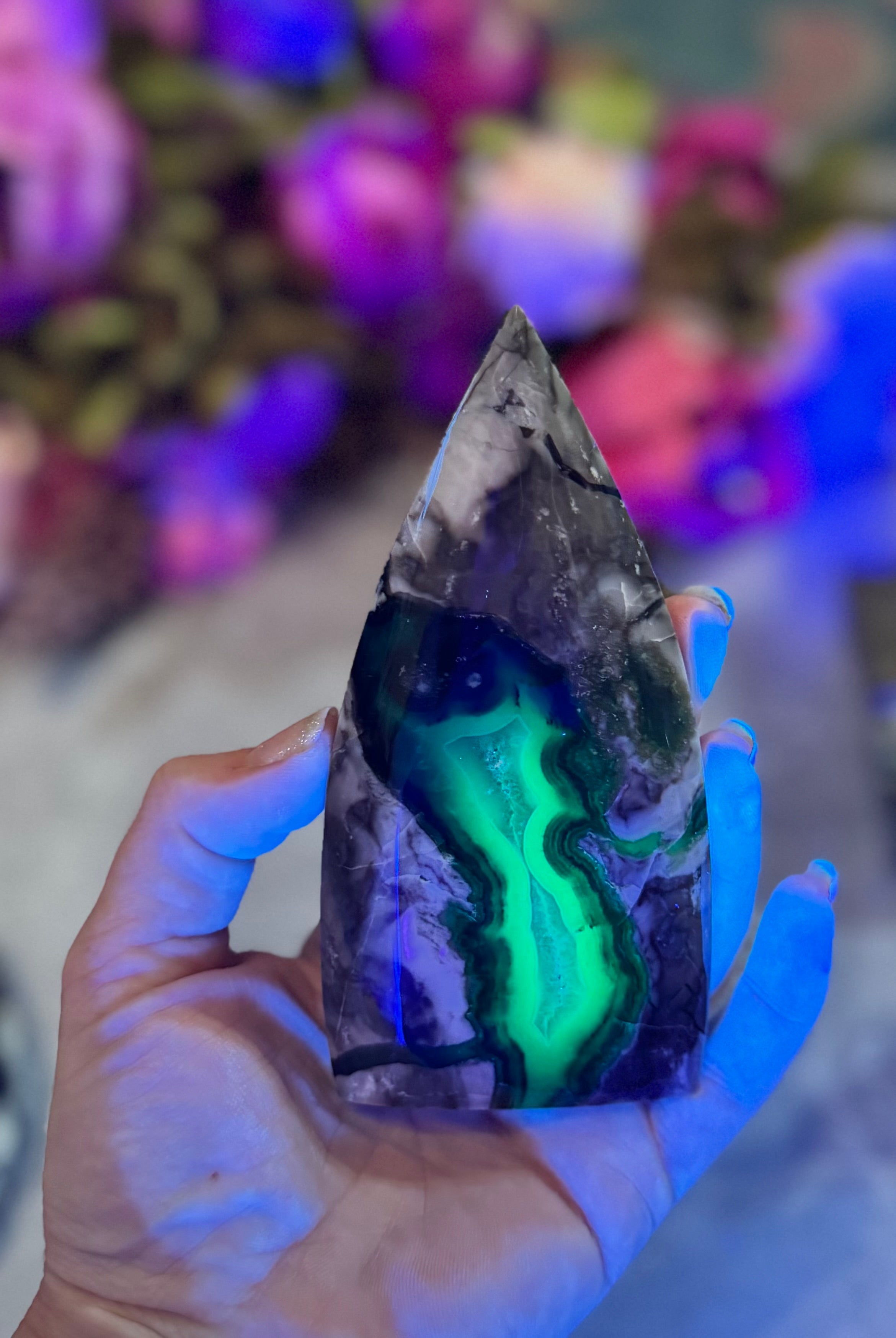 Volcano Agate Teardrop Freeform, UV Fluorescent Green Crystals | CRYSTALS | Wiccan Center