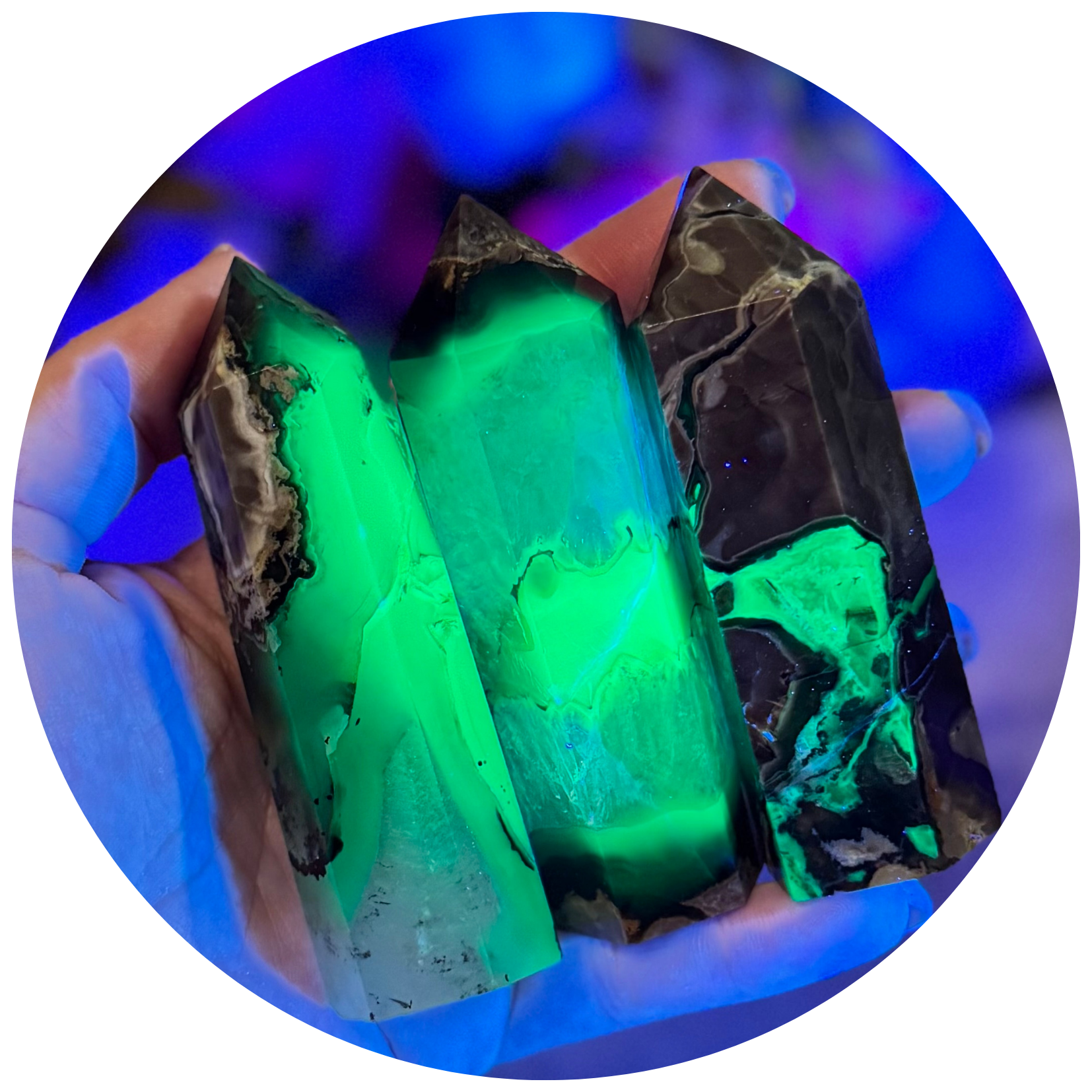 Volcano Agate Towers, UV Fluorescent Green Crystals | CRYSTALS | Wiccan Center