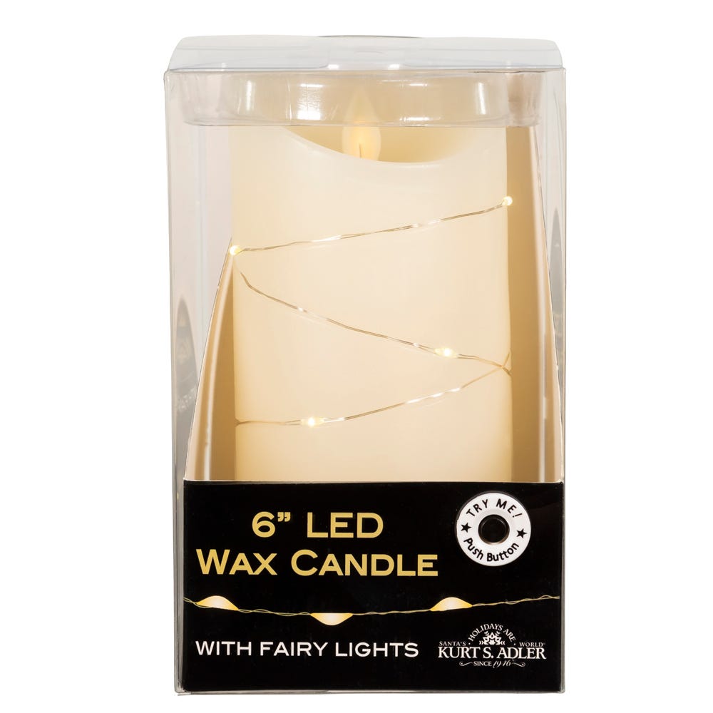 6" Battery Operated Flicker Flame White Candle With Fairy Lights | Home & Living >> Candles >> Battery Operated | Wiccan Center