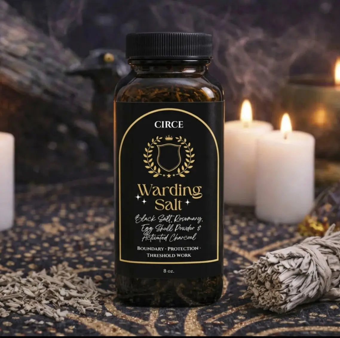 Warding Salt – Ritual Protection Blend with Black Salt, Rosemary & Activated Charcoal (8 oz) | | Wiccan Center