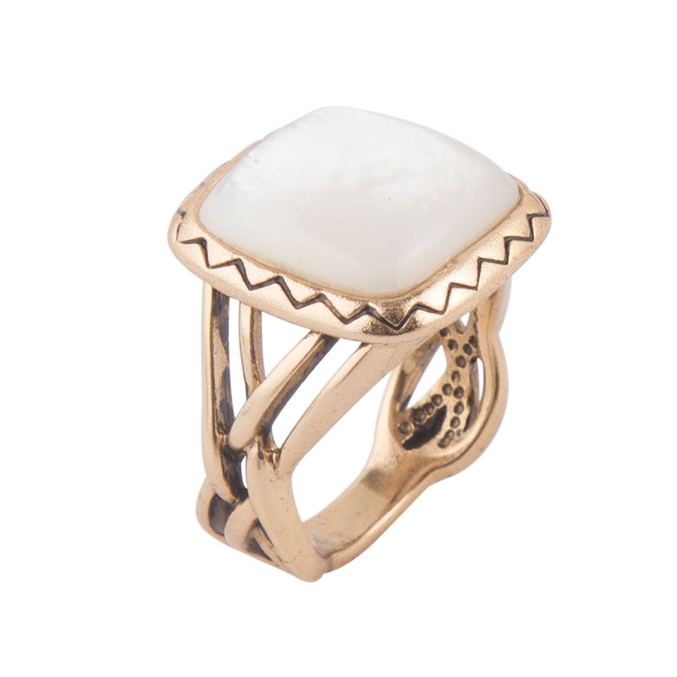 Wave of White Mother of Pearl Golden Ring | Rings | Wiccan Center