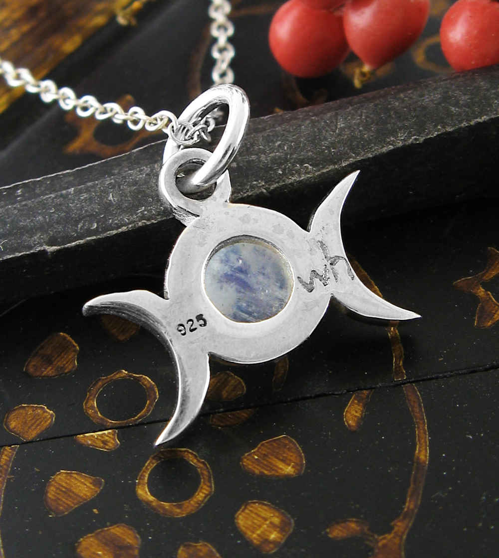 Triple Moon Charm Pendant w/ Gemstone, Handmade - 925 Sterling Silver | Handmade > Silver w/ gemstone | Wiccan Center