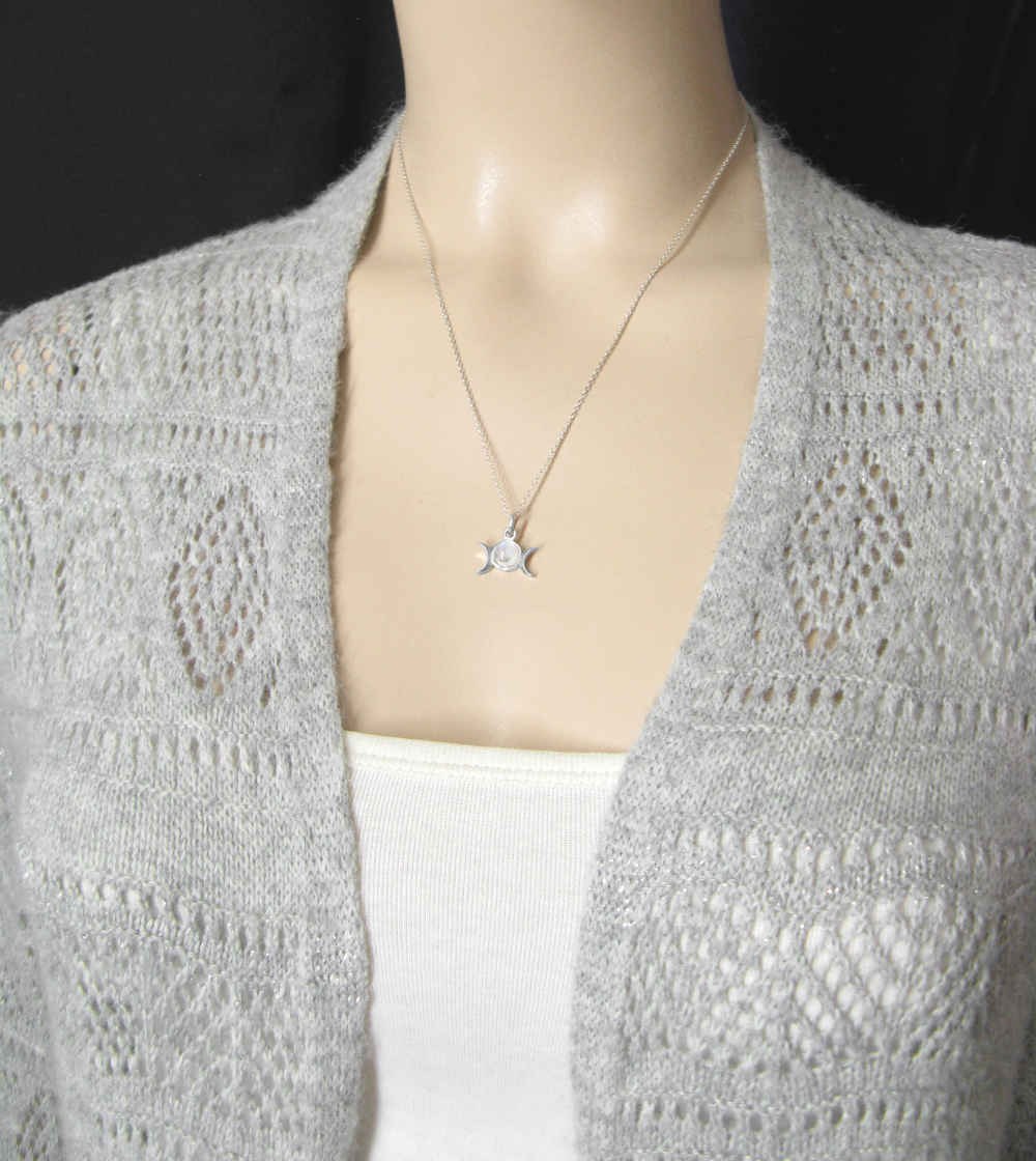 Triple Moon Charm Pendant w/ Gemstone, Handmade - 925 Sterling Silver | Handmade > Silver w/ gemstone | Wiccan Center