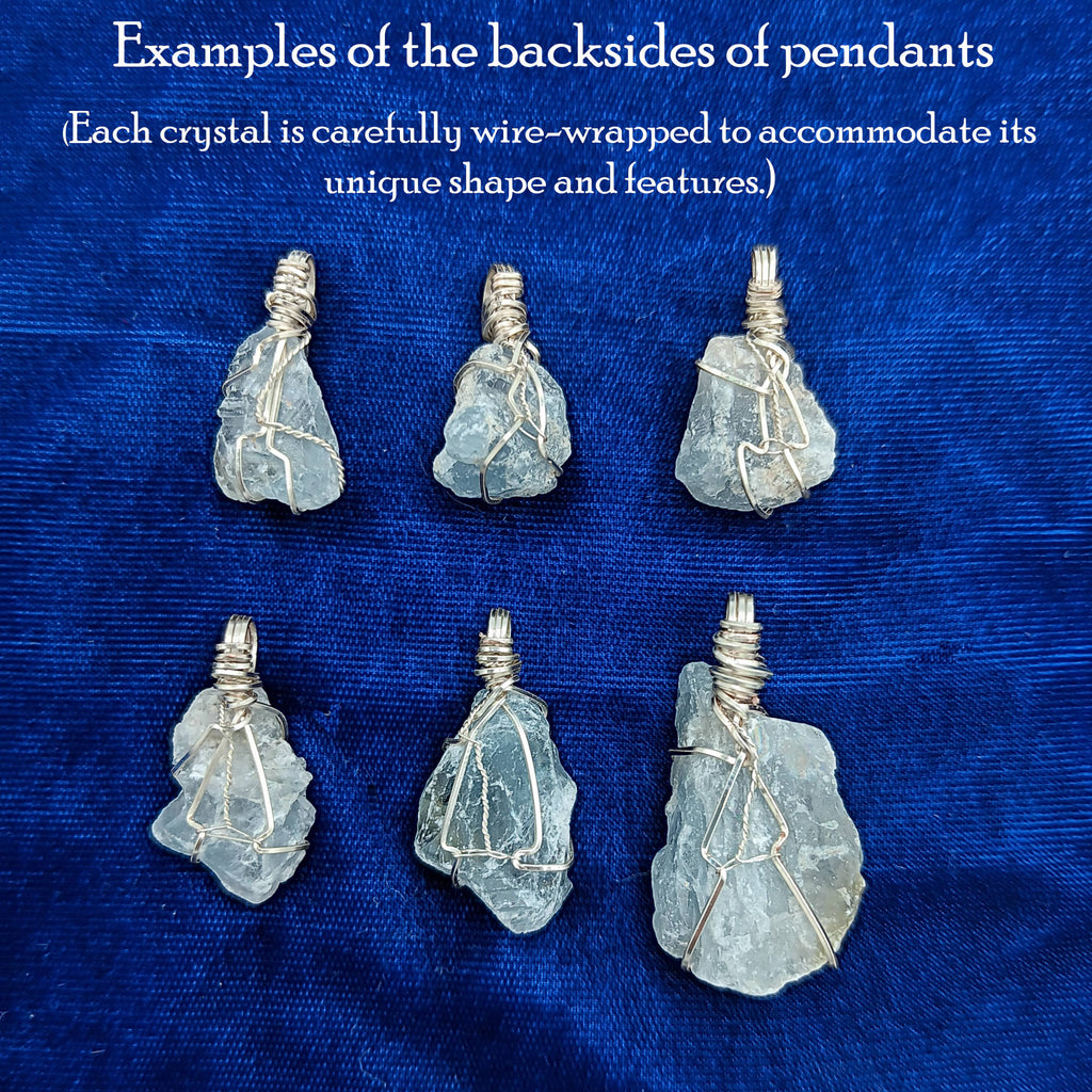 Raw Blue Celestite Crystal Pendant, Silver Wire-Wrapped, Handmade | Handmade > Wire-wrapped gemstones | Wiccan Center